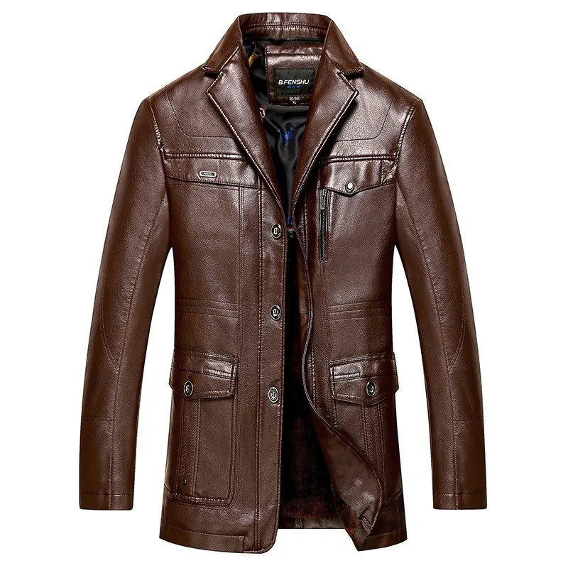 Мужская повседневная куртка из овечьей кожи черная утепленная с капюшоном