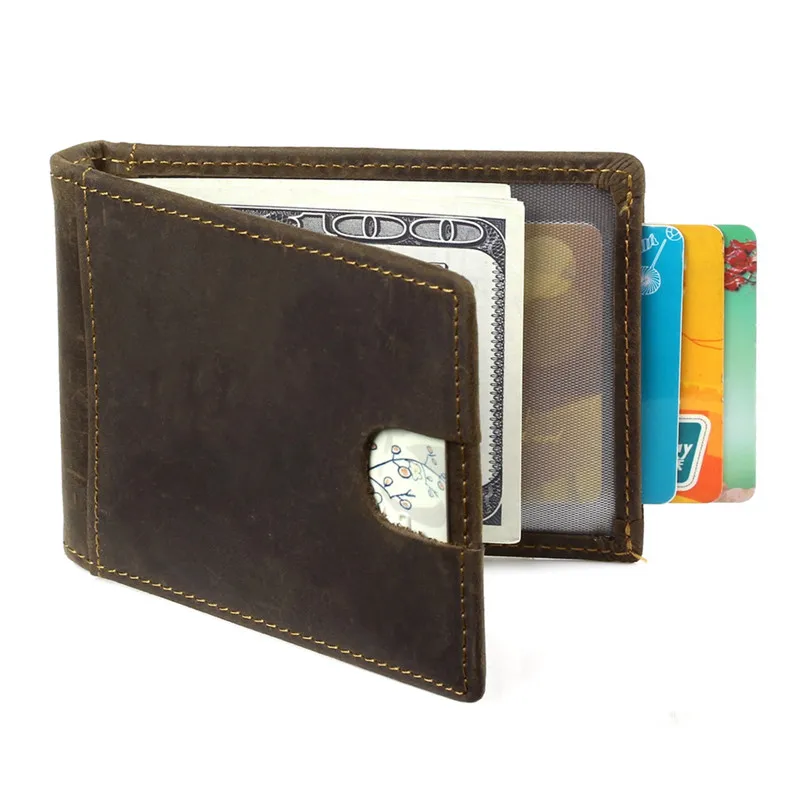 Nesitu RFID Блокировка темно-коричневый винтажный новый дизайн тонкий передний