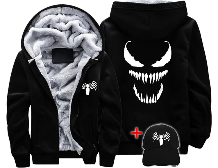 Мода venom Прохладный Зубы Человек-паук моды Для мужчин wo Для мужчин теплое толстое пальто зимняя куртка уличная бархат толстовка топ с капюшоном