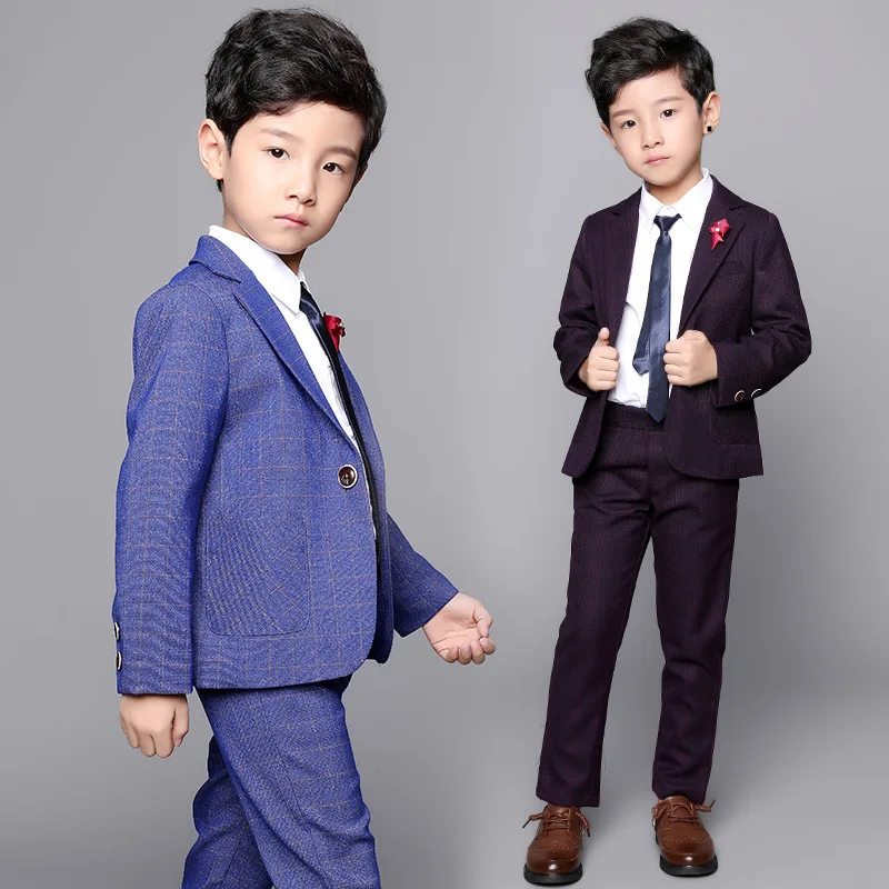 Brand Boys Formal Clothing Set for Weddings Prom Party School High Quality Kids Blazer Pants 2pcs Outfits Children Costume F284 |