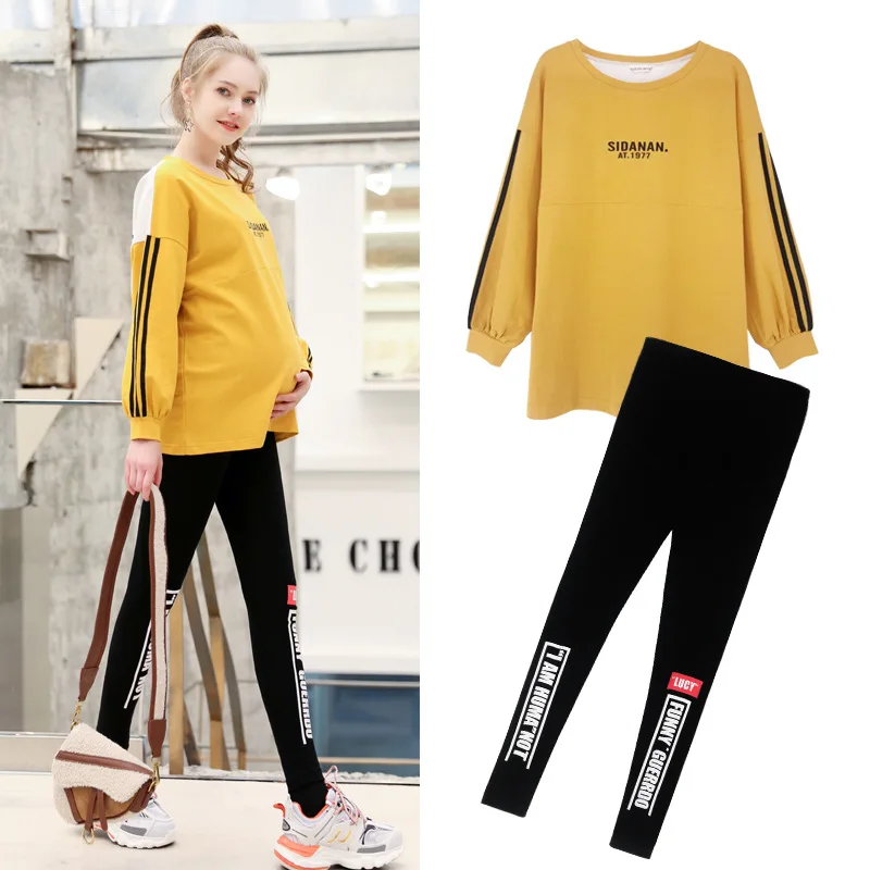 Yellow Regular Sets Новинка весны, комплект для беременных и кормящих мам из топа и штанов, платье для беременных с длинным рукавом, весенние комплекты для беременных, комплект одежды для беременных - Цвет: Yellow Regular Sets