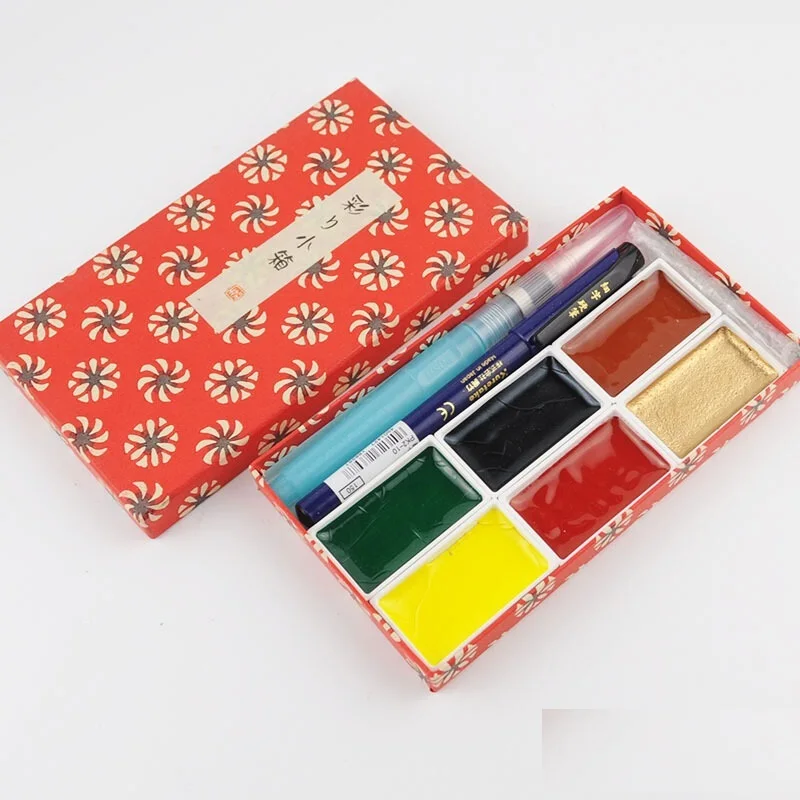 Kuretake 6 цветов Твердый набор акварельных красок пигментные принадлежности для