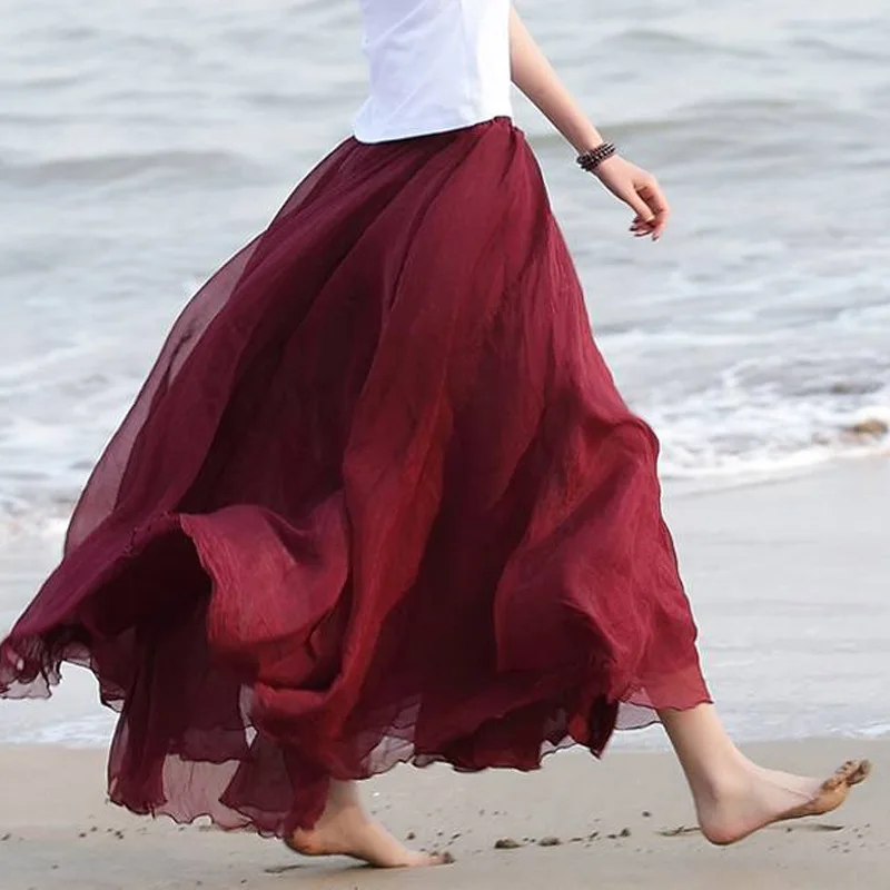 U-SWEAR 2020 New Arrival Fashion Women Skirt Big Swing Chiffon Floor-Length Long Bohemian Soft Vestidos Female Solid | Женская одежда