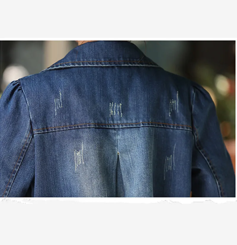 Женская длинная джинсовая куртка Повседневная двубортная Свободная из денима с