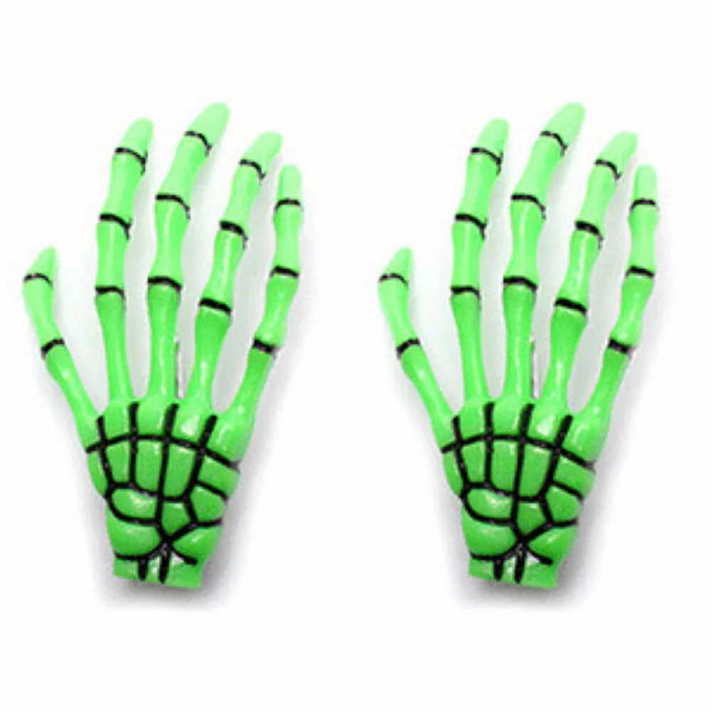 green 2Pcs Harajuku Skull Skeleton Hand Hair Clip Bone Claw Hairpin Halloween Headwear Barrettes Women Girls Hair Stylish Accessories - Цвет: green