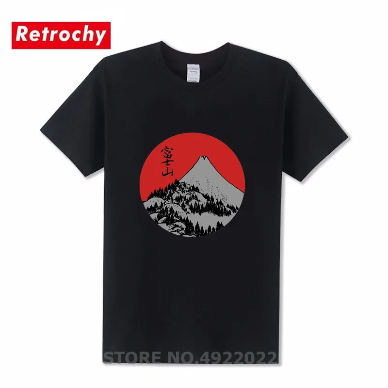 Новейшая футболка в японском повседневном стиле красного рассвета Fuji с