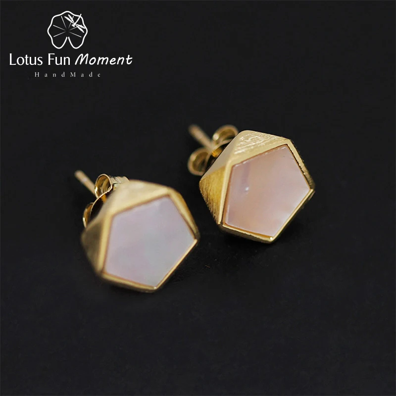 Lotus весело момент реального 925 пробы серебро Творческий Северной Европы Стиль геометрические углы Модные украшения серьги стержня для Для женщин
