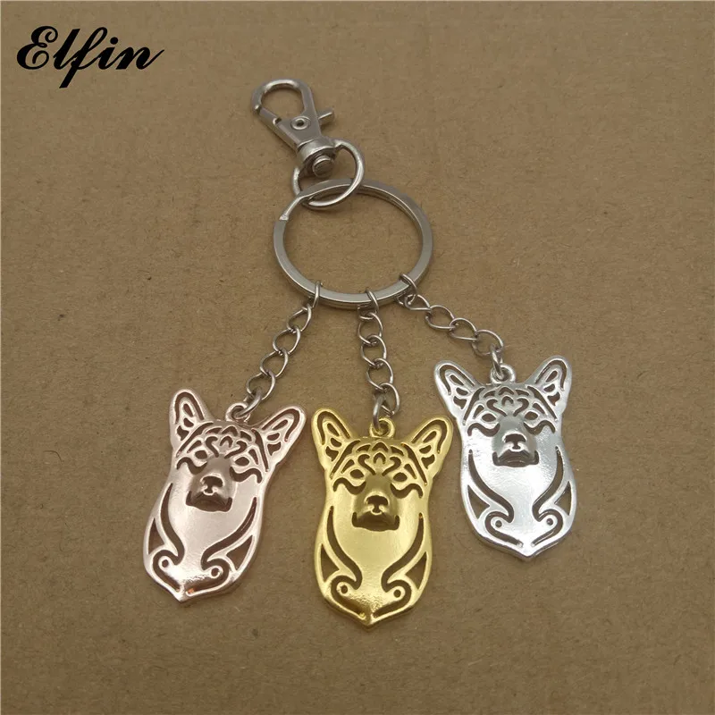 

Elfin Trendy Pembroke Welsh Corgi Key Chains Gold Color Silver Color Animal Pet Memorial Jewellery Key Rings For Women Men