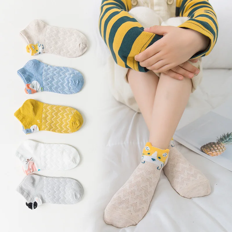 5 пар/лот детские носки нескользящие дышащие хлопковые сетчатые Носки с рисунком