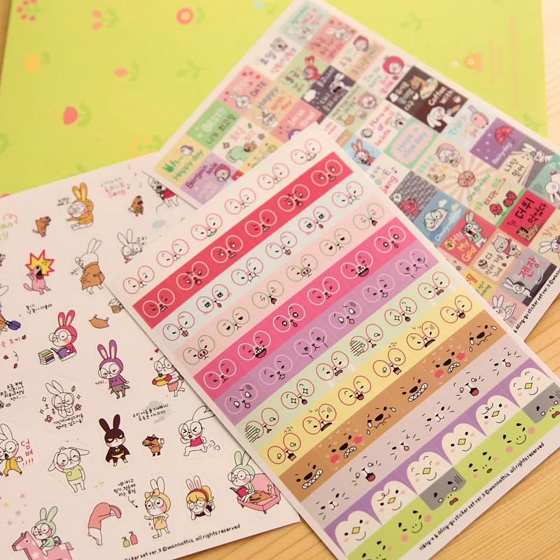 (6 листов/упаковка) корейский дневник с милым Кроликом наклейка из ПВХ кавайная |