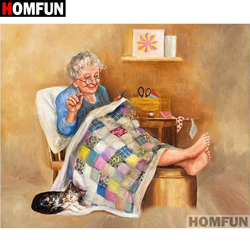 Алмазная 5D Вышивка HOMFUN бабушка картина из квадратных/круглых страз сделай сам