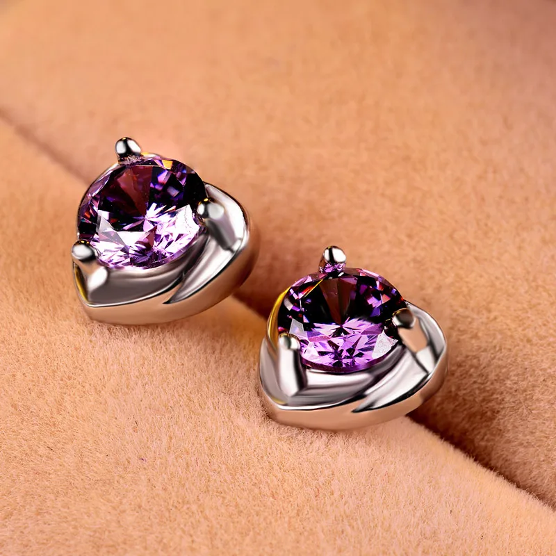 Серьга для Для женщин White Diamond Ruby Аметист Цветной сердце фигура Циркон 925 пробы