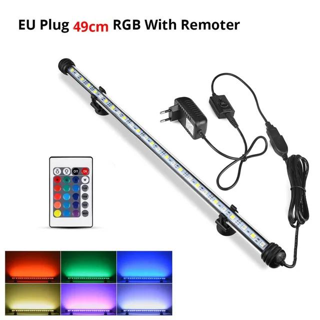 49CM RGB With Remote 220V EU Plug аквариума светильник Светодиодная аквариумная трубка светильник ing 19/29/39/49 см аквариум Водонепроницаемый Рыбалка светильник аксессуары для лампы дневного света - Цвет: 49CM RGB With Remote