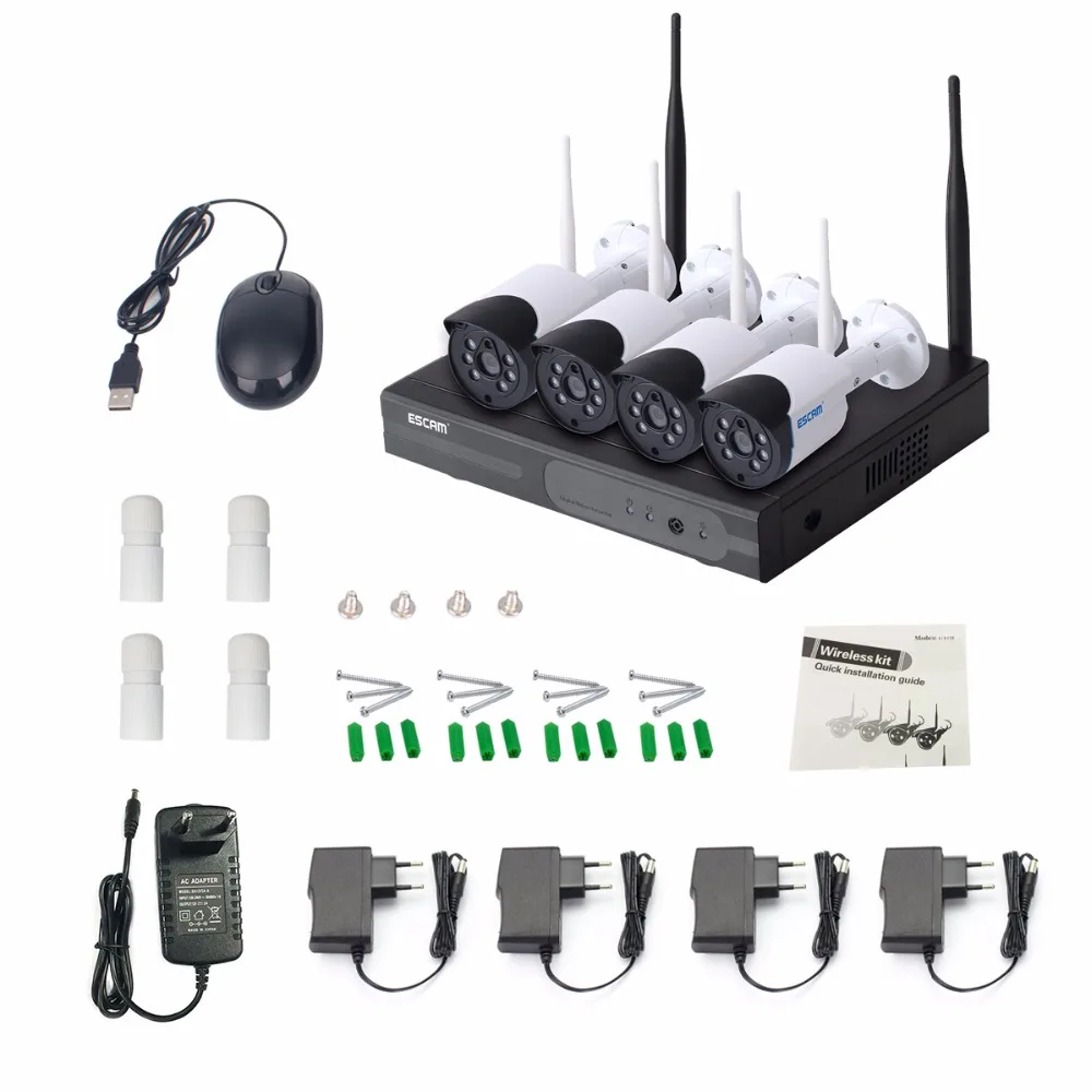 

ESCAM 720P Wireless IP Bullet Camera 4CH NVR Kit