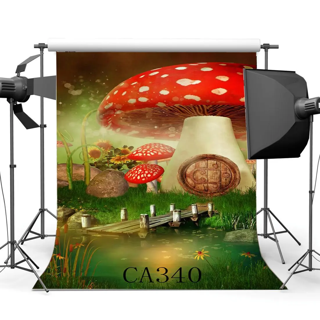Фон для фотосъемки мечтательная сказка гриб трава поле цветок река сцены