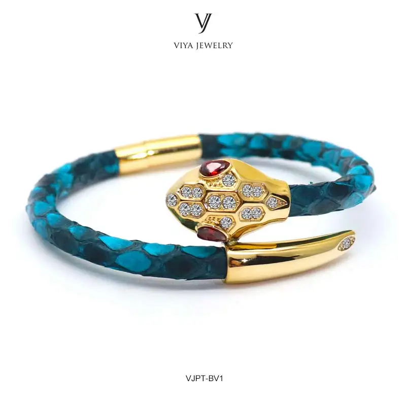 Turquoise Очаровательная белая змея браслет питон из натуральной кожи питона кожаный мужской браслет с шармами головой змеи на заказ Для мужчин Для женщин, ювелирное изделие, подарок - Окраска металла: Turquoise