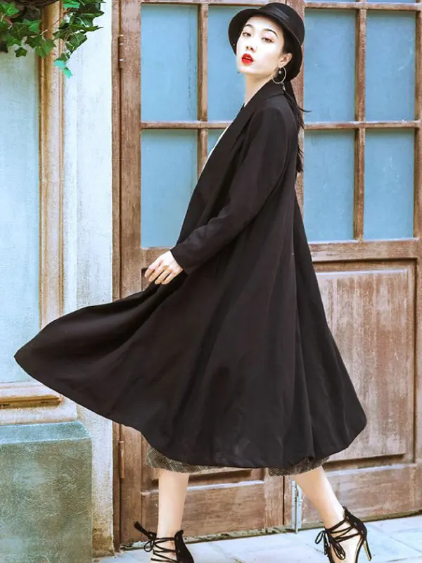 Женское черное Расклешенное пальто с длинным рукавом V образным вырезом wrap Coat Belted trench coat