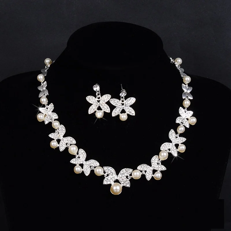 

Fashionable bride suits, butterfly pearls, earrings + necklace, wedding accessories set chain wholesale,CHH238