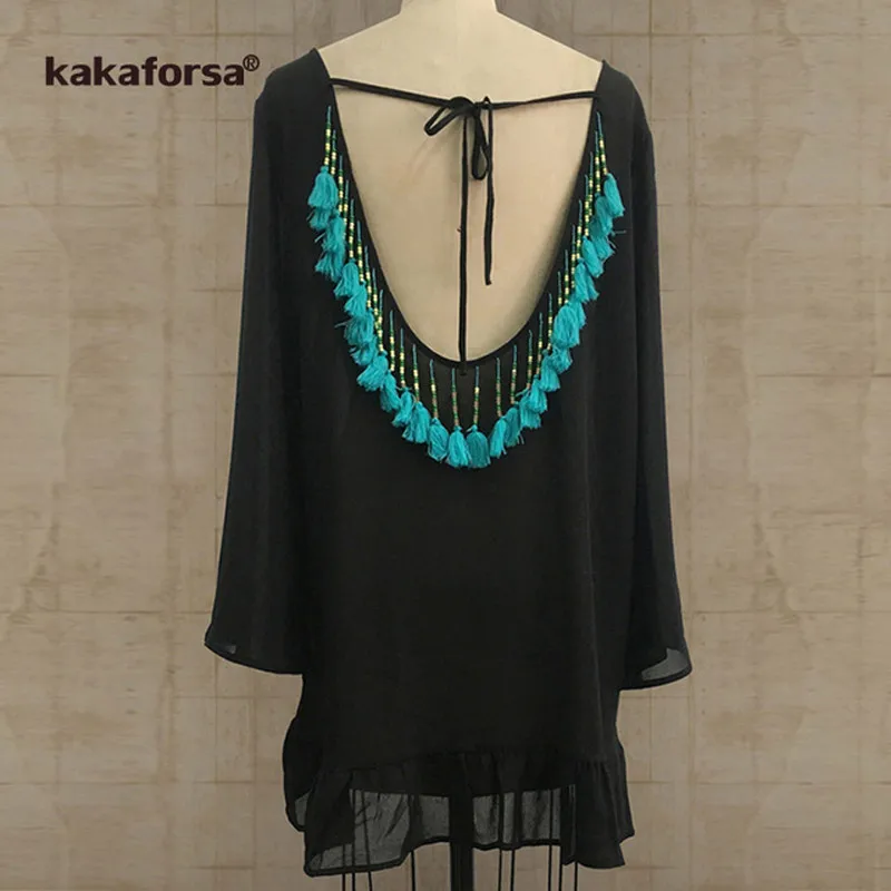 LC30black green Kakaforsa сексуальный вязаный крючком пляжный чехол Холтер летнее пляжное платье хлопчатобумажные купальники закрывающий сплошной халат De Plage Туника бикини чехлы - Цвет: LC30black green