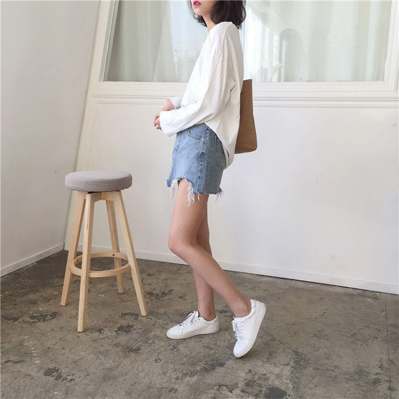 

Women Summer Denim Skirt High Waist Pencil Washed Irregular Hem Jeans Mini Skirt