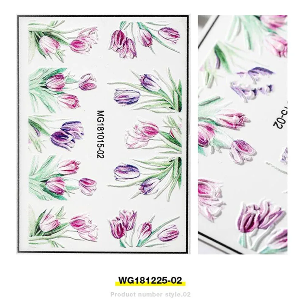 3D Stickers for Nails Acrylic Engraved Flower Stickers on Nails Embossed Flower Nail Decals Empaistic Nail Art Tools