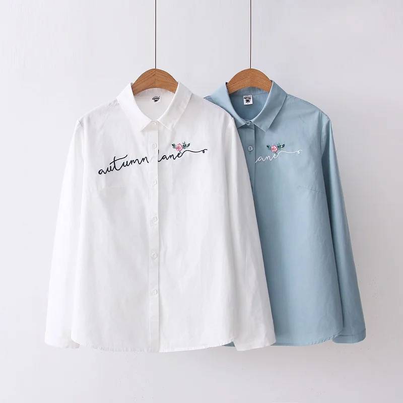 

New Fashion Woman Blouses 2018 Autumn Spring Shirts Letters Floral Embroidery Long Sleeve Tops for Ladies Office Casual wear