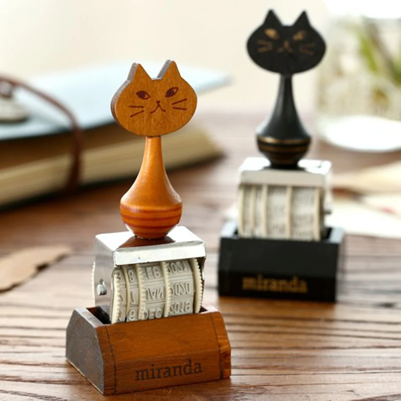 Винтажные деревянные роликовые штампы с изображением Миранды и кота для
