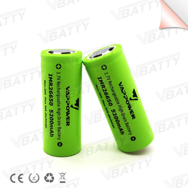 Высокая емкость Vappower 26650 5200 мАч 40A Аккумулятор для аккумуляторной батареи (1