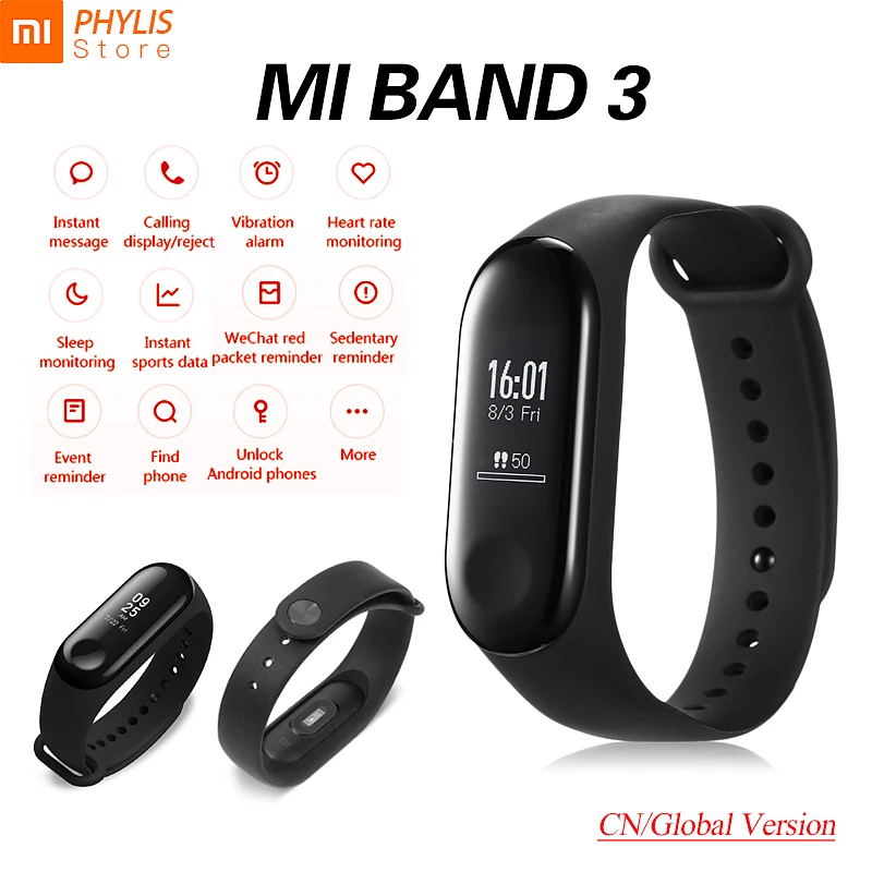 Оригинальный Xiaomi Mi Band 3 спортивный смарт Браслет фитнес Шагомер трекер Сенсорный