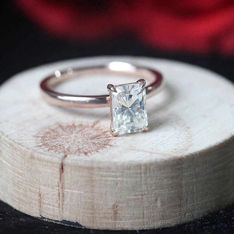 1.2ct карат 5x7 мм Огранка «Радиант» Муассанит Обручение кольцо одноцветное Белое золото 14 карат муассанит обручальное кольцо