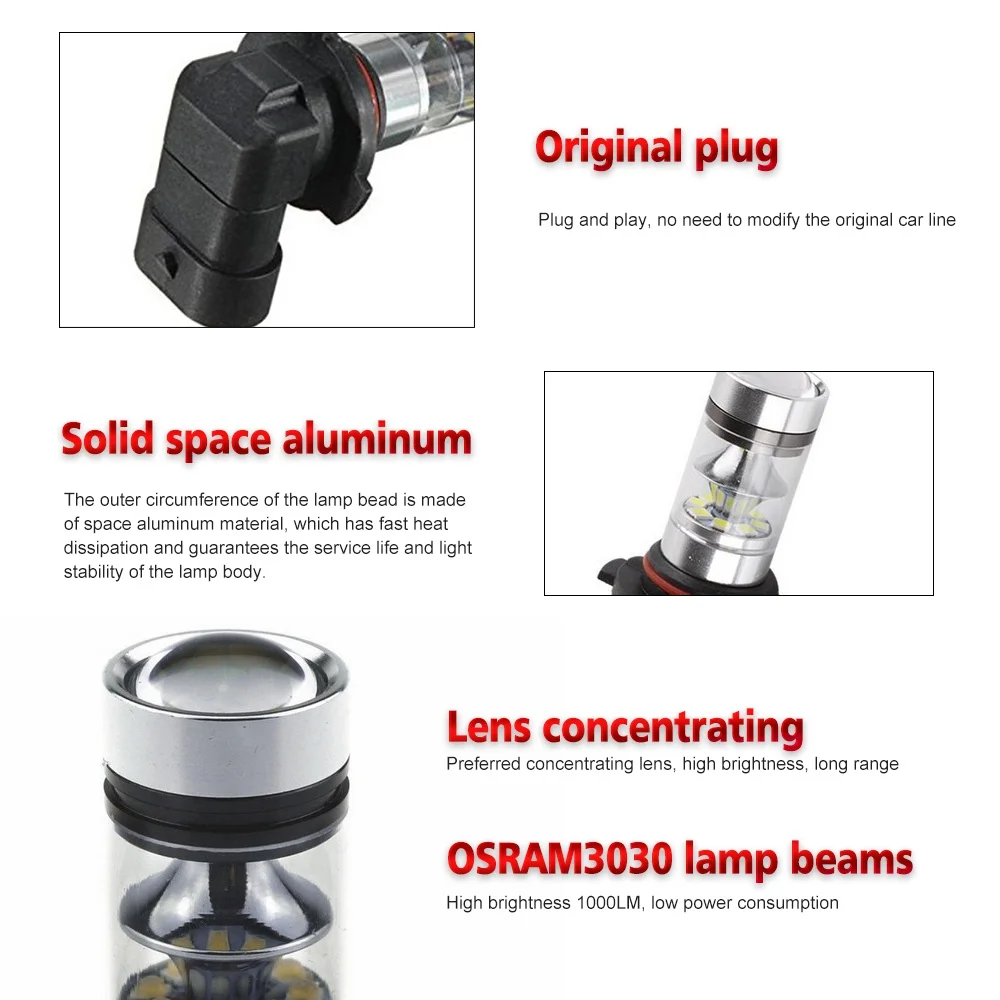 Mdatt 2 шт. H8 H11 HB4 Led HB3 9006 9005 Противотуманные фары 2000LM 6000K дневные ходовые огни 12V Белый