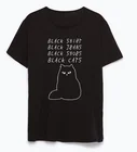 Женская черная футболка, Повседневная хипстерская футболка с принтом в виде кошек