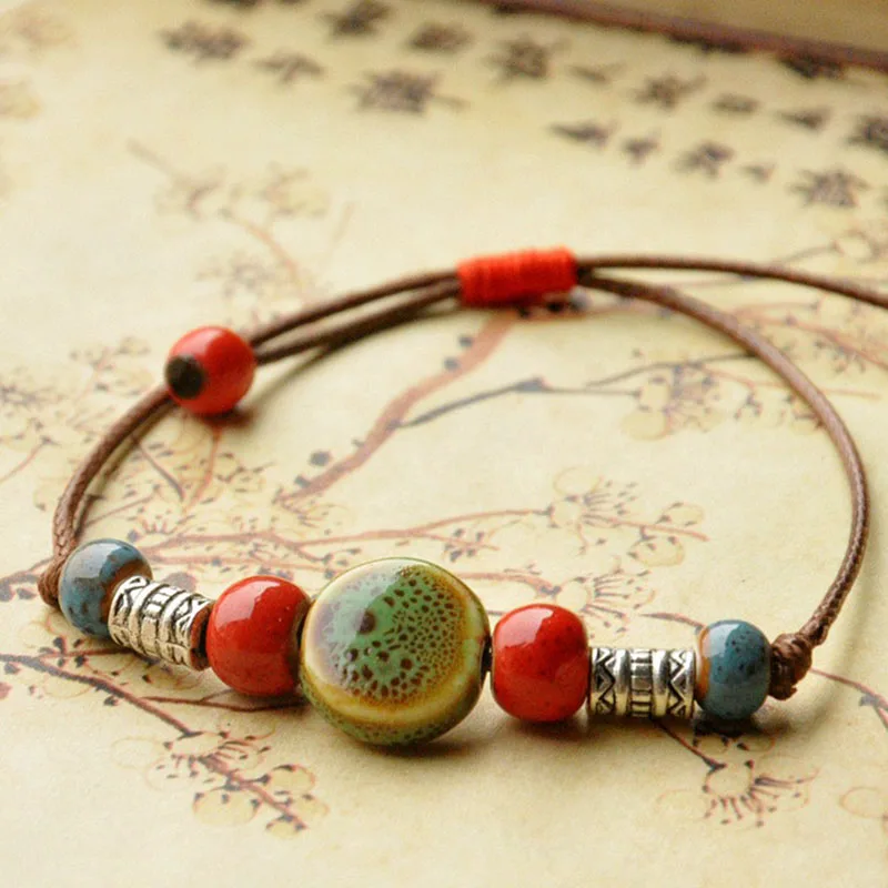 Плетеные браслеты из веревки с керамическими бусинами | Украшения и аксессуары