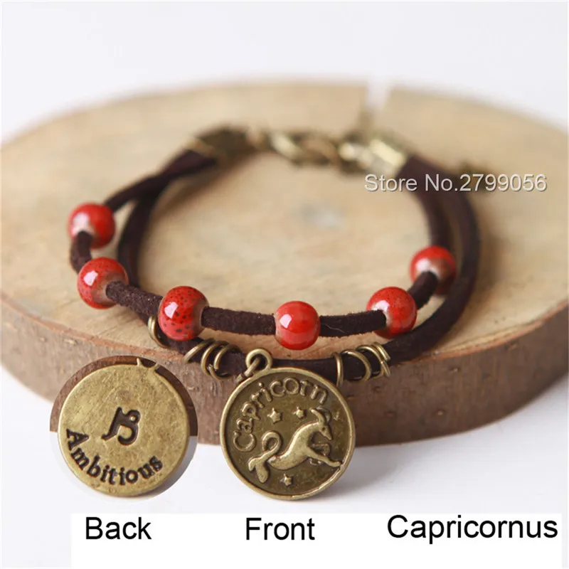 Ceramic Beaded Charm Rope Bracelet with Constellation Pendant 12 Zodiac Astrological Sign Horoscope Cancer Bangle Birthday Gifts | Украшения