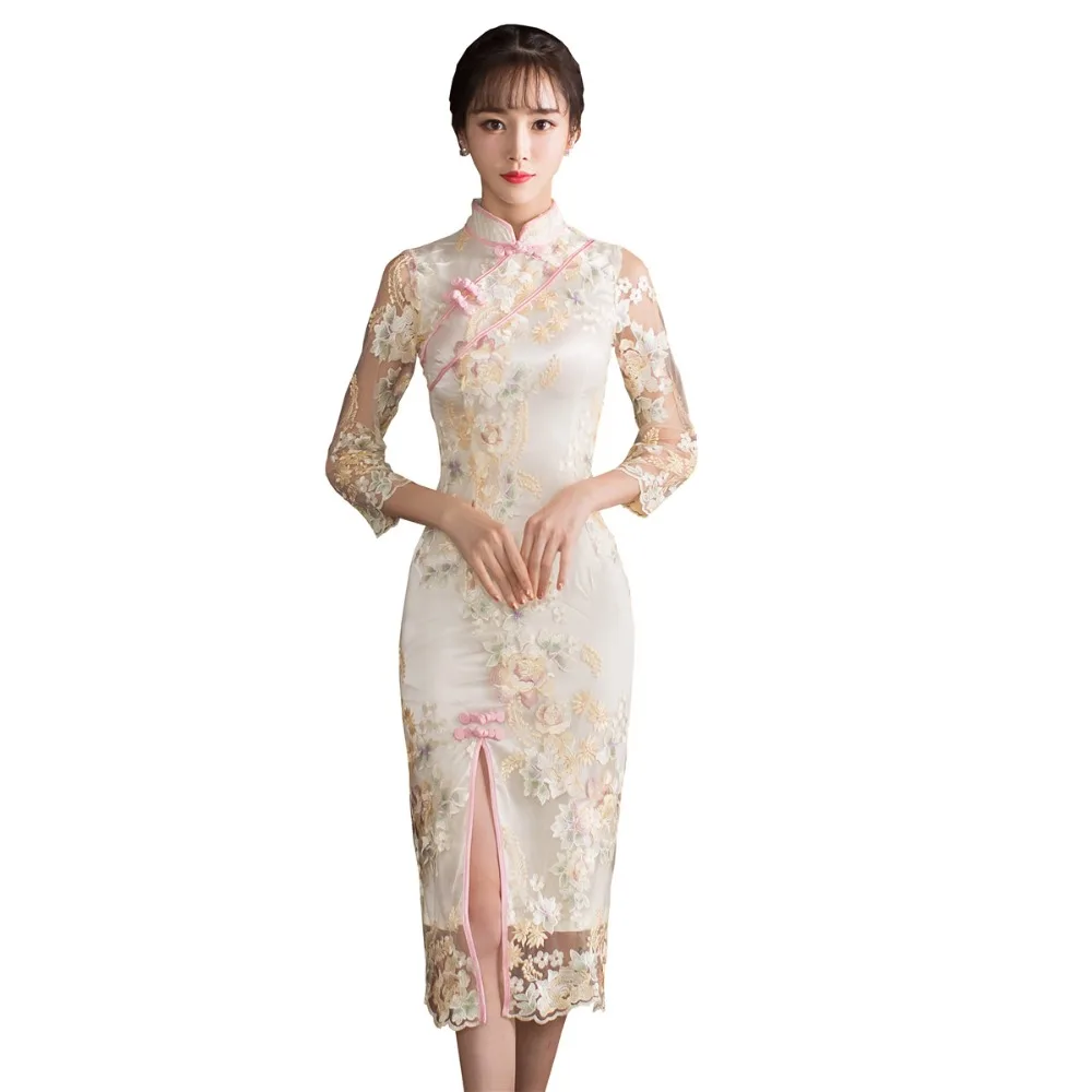 Платье Qipao кружевное с высоким разрезом|Чонсамы| |