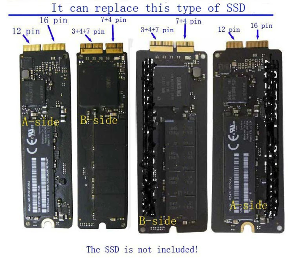 Адаптер PCIE к M2 SSD NVMe и AHCI M.2 NGFF PCIe для конец 2013 2014 2015 2017 MacBook Air A1398 A1465 A1466