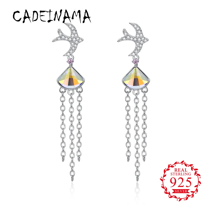 Женские серьги гвоздики CADEINAMA из стерлингового серебра 925 пробы с австрийскими кристаллами и кисточками