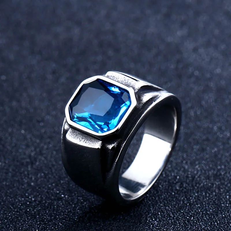 blue stone Стальное корейское модное Новое солидное кольцо с зеленым камнем для женщин голубой камень полированное мужское кольцо ювелирные изделия из нержавеющей стали - Цвет основного камня: blue stone