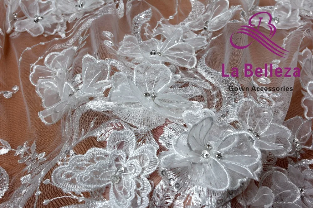 La Belleza 1 ярд новая кружевная ткань ручной работы с 3D цветком из белой органзы с цветами и кристаллами для свадебного платья кружевная ткань