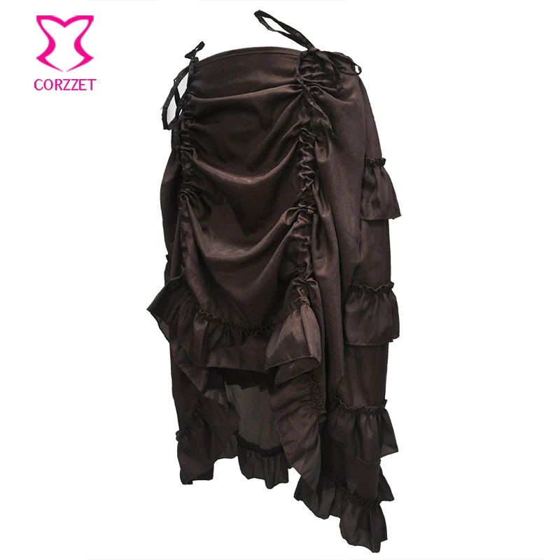 Винтажная коричневая шифоновая Асимметричная длинная юбка с оборками в