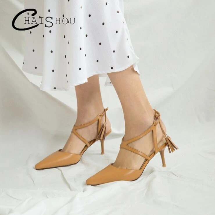 Высококачественные женские сандалии на высоком каблуке Острый носок модная