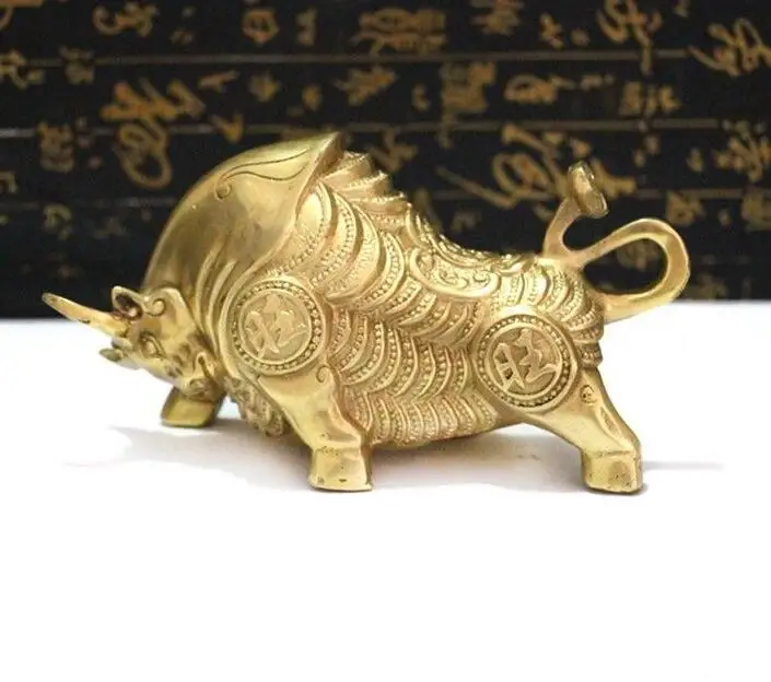 Коллекционная богатство удача тибетская бронзовая латунная статуя быка|statue|statues