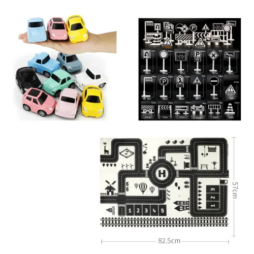 Set B 57x82mm Большие игровые коврики дорожный игровой набор с автомобильным блоком из сплава узнайте о транспортировке карта в скандинавском стиле Игрушки для мальчиков подарок - Цвет: Set B 57x82mm