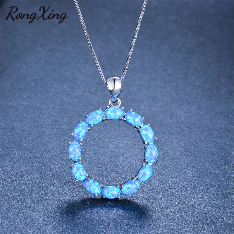 RongXing белый/синий/фиолетовый Огненный Опал Круглый кулон ожерелье s для женщин 925 серебро колье с камнем рождения обручение ювелирные изделия