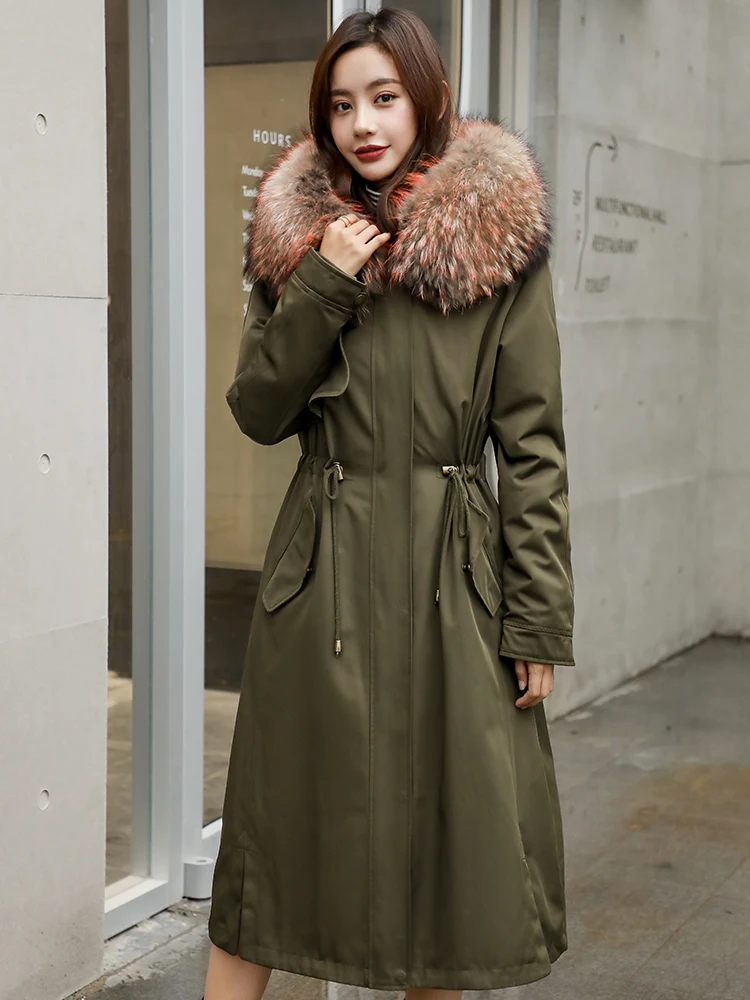 Парка женская с подкладкой из натурального кроличьего меха теплая зимняя куртка