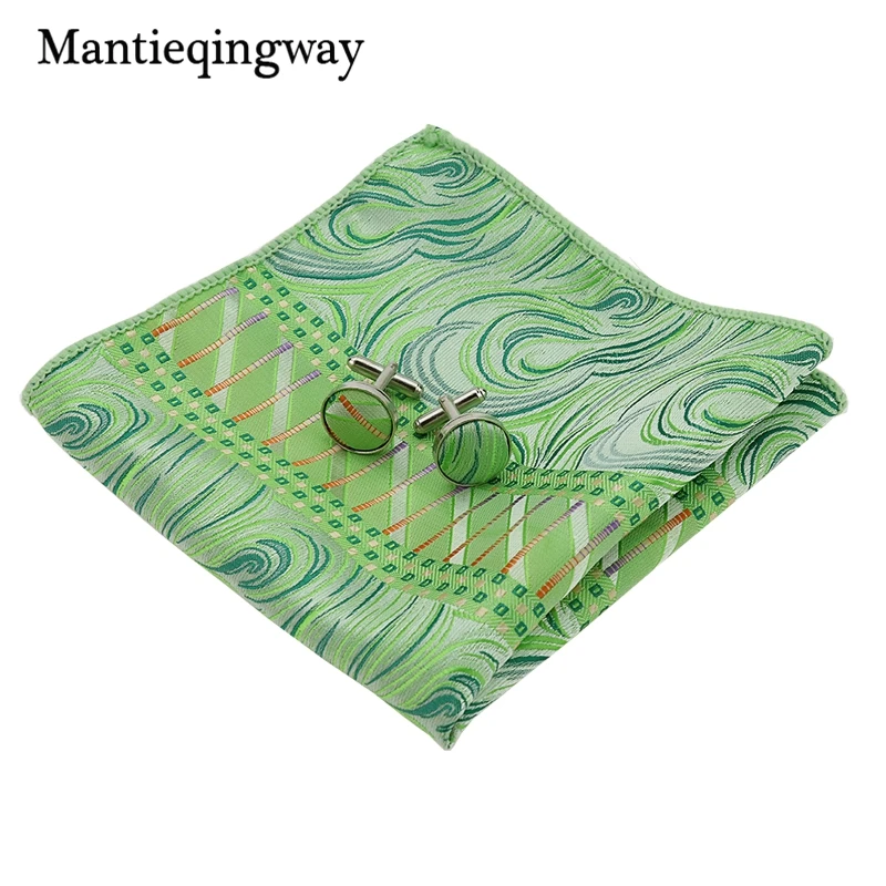 Mantieqingway полиэфир пряжа Зеленый жаккардовый галстук-бабочка, комплект 8,5 см в ширину Gravat галстук носовой платок комплект запонок для Для мужчин Повседневное кравать набор