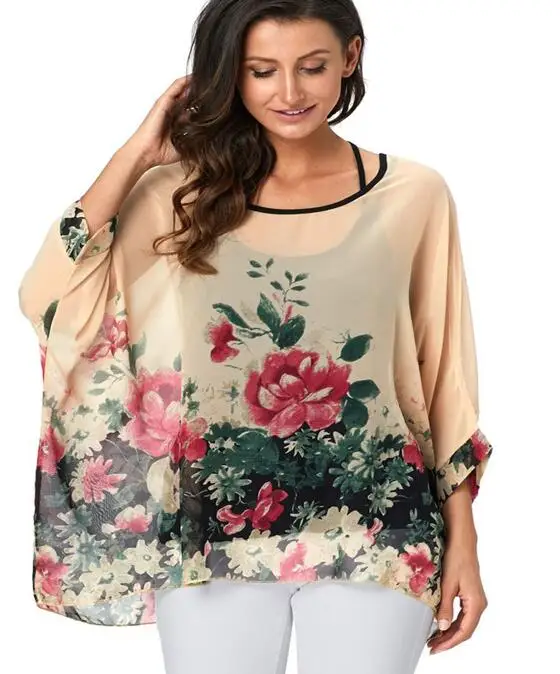 Baharcelin 5XL 6XL летняя блузка с рукавом летучая мышь Повседневная Женская блузка размера плюс шифоновая пляжная одежда с принтом в горошек