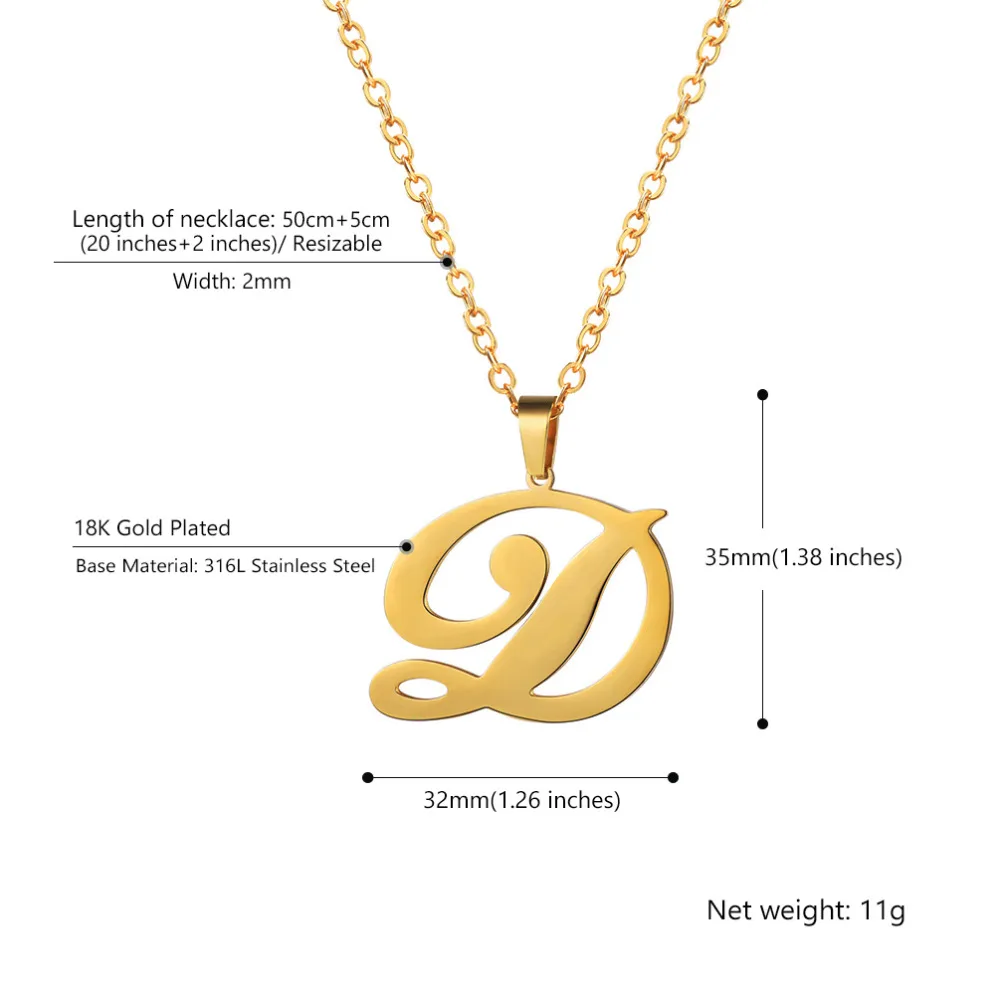 Pro Сталь золото Цвет письмо Цепочки и ожерелья первоначальное название D подвеска