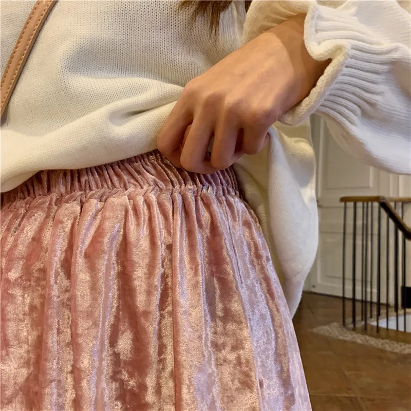 2019 новая весенняя Корейская длинная секция с высокой талией Золотая Бархатная