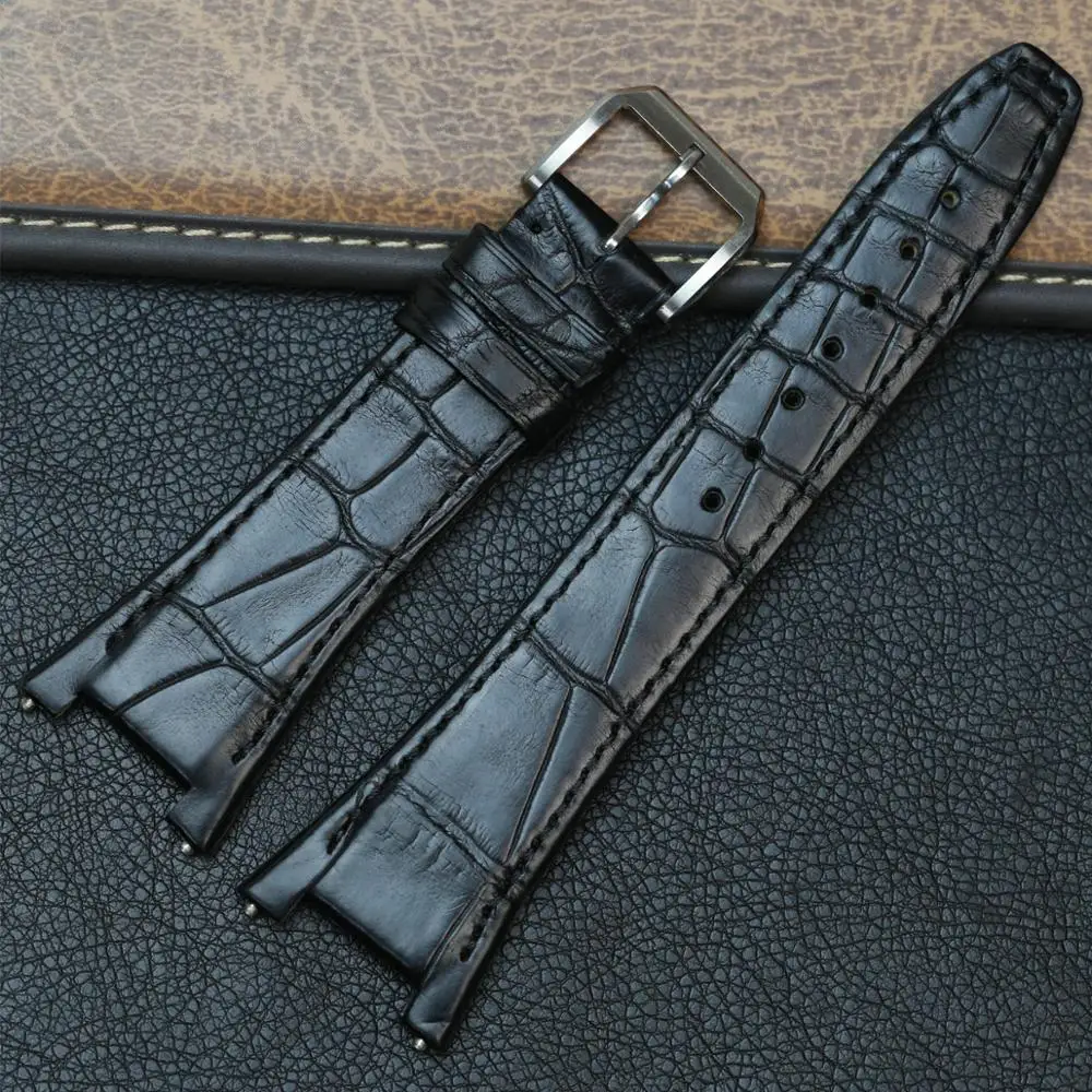 Pesno Нотч конец кожа аллигатора часы ремешок для IWC Ingenieur ремешок для мужчин 28 мм черный ремешок Браслеты Пряжка ремень